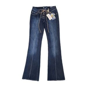 Vintage NWT Noble Y2K Lace Up Front Festival Western Dark Wash Flare Jeans Sz 5